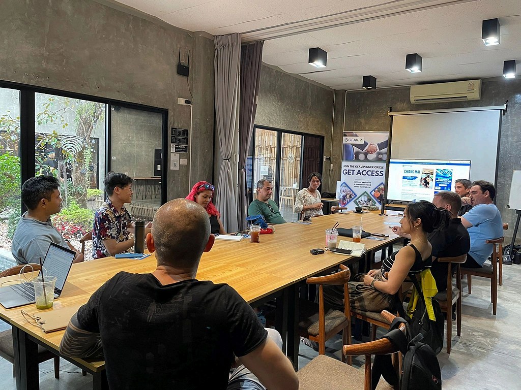 Min Khant leading a roundtable research session in Chiang Mai
