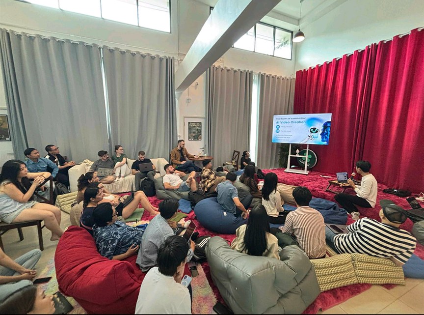 AI video creation workshop with a seated audience